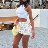 MQTIME  -  Flower Print Shiny Sequin Sexy Mini Skirt New 2025 High Waist Slim Fit Wrap Hip Skirt Casual Women's Cocktail Party Short Skirt