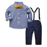 MQTIME  -  Toddler Kids Boys Gentleman Clothing Sets Long Sleeve Bowtie Striped Shirt+Suspenders Pants Little Boy 2PCS Outfits