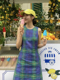 MQTIME  -  Sleeveless Vest Plaid Dress Female Summer Ins Y2k Skirt Vintage Niche Round Neck Plaid Skirt Korean Fashion Vestidos