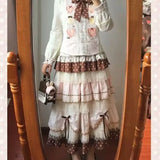 MQTIME  -  Japanese Style Kawaii A-line Women's Skirts Vintage Pink Brown Polka Dot Cake Design Skirt Lolita Casual Clothing Summer