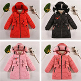 MQTIME   -30℃ Winter Padded Warm Jackets Girls Thick Plus Velvet Long Style Coats Teen Kids Heavy Cold-proof Hooded Windbreaker Snowsuit