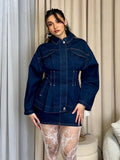 MQTIME  -  Retro Slim Waist Jeans Jacket Women Loose Button Long Sleeves Washed Denim Jackets Tops 2025 Spring Casual Lady New In Outerwear