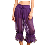 MQTIME  -  Women Ruffle Long Bloomers Y2K Sheer Ruffle Lace Patchwork Drawstring Pettipants Cropped Flare Slips Pants Streetwear