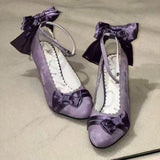 MQTIME  -  Japanese Vintage Elegant Lolita Mary Jane Shoes Wome Sweet Pointed Tip Bow Velvet Thin High Heels Chic Birthday Tea Party Pumps