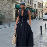 MQTIME  -  Zipper Long Dress Woman Pleated Sleeveless Bodycon Dress Summer Elegant Party Dresses For Women New Midi Dresses