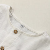  MQTIME  -  Boys Cotton And Linen Short-Sleeved White Shirt Summer New Children's Casual Loose Single-Breasted Linen Shirts Kids Tops TZ437