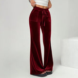 MQTIME  -  Solid Color Velvet Pants Casual Slim Flared Pants For Woman Autumn Women's Pants High Waist Drawstring Trousers Female Clothing