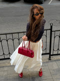  MQTIME  -  Skirt Spring and Summer New Women's Solid Color Pleated Waist Swinging Holiday Style Skirt Umbrella Skirt