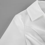  MQTIME  -  Y2k Solid Lace-up Slim-waist Turn Down Collar Long Sleeve Temperament All Match  Women Shirt