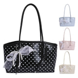  MQTIME  -  PU Leather Polka Dot Shoulder Bag Versatile Handbag Large Capacity with Pendant for Women Ladies Work Shopping Travel Daily Use