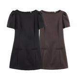 MQTIME  -  Women's Summer New Mini Dress Female O-Neck Pleated Bubble Short Sleeved Dress Fashion Slim Fit Elegant Lady OL Short Dresses