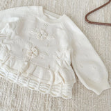 MQTIME  -  New Autumn Toddlers Girls Knitted Pullovers Sweaters Crochet Flowers Ruffles Korean Style Baby Kids Sweater
