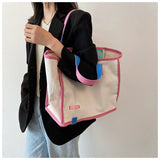 MQTIME  -  Casual Large Capaci Canvas oulder Bag Handbag Artistic Tote Bag Trendy New Ins Big Bag Soft Foldable Magnetic Bule