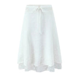  MQTIME  -  Vacation Mesh Lace Skirt Long Hollow Summer Tie Waist New Design White