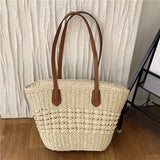 MQTIME  -   Summer Beach Large Capacity Handbags For Women Retro Beige Khaki Straw Weave Tote Bags Fashion Casual Shopping Shoulder Bag 2024