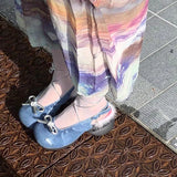 MQTIME  -  Mary Jane Shoes Women's Spring/Summer 2024 New Fashion Denim Blue Round Head Thick Sole Buckle Single Shoes