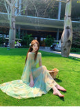 MQTIME  -  Green Tie-dye Mesh Suspender Dress Women's Summer High-end Seaside Vacation Slim-fitting Hip-wrapped Dress