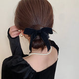 Mqtime Autumn and Winter Korean Woman Elegant Black Velvet Bow Elastics Hair Band Scrunchies Hair Ties Ponytail Hold Hair Accessories