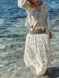 MQTIME  -  Beach Style Dress Sets Summer New Flower Embroidery Two Pieces Outfits Mujer Cotton Blend Vacation Boho Suits