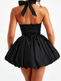 MQTIME  -  Women Halter Dress Summer Tie up Sleeveless Backless Corset Bubble Dress for Party Evening Club Streetwear
