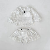 MQTIME  -  Spring New Baby Long Sleeve Clothes Set Baby Girl Peter Pan Collar Polka Dot Tops + Shorts 2pcs Suit Toddler Cotton Outfits