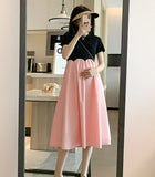 Mqtime 2025 French Style Pregnant Women Elegant Dress Plus Size Long Sleeve O-Neck High Waist Maternity A-Line Dress Long Loose Clothes