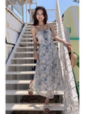 MQTIME  -  Dresses Women Sleeveless Floral Printed Bandage Slash Neck French Style Summer Fashion Female Dress Holiday Casual