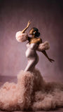  MQTIME  -  Lush Ruffles Tulle Maternity Photoshoot Detachable Sleeve Pink платье для беременных Pregnancy Dress