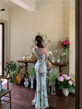 MQTIME  -  Butterfly print backless camisole dress for women's summer temperament buttocks wrapped long slim fit waist fishtail Dress