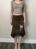 MQTIME  -  Vintage Flower Print Summer Temperament Medium Strecth Irregular Lace Patchwork Women's Skirts
