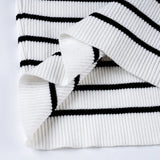 MQTIME  -  Contrast Striped Woollen Short-sleeved Single-breasted Cardigan Polo Neck Commuter Knit Top for Women