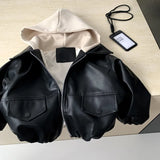  MQTIME  -  Coat Spring and Summer New Childrens Clothing Korean Style Boys and Girls Fashion Casual Hooded Leather Coat Simple