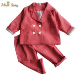 MQTIME  -  Fashion Girl Boy Formal Clothes Set Suit Jacket+Pant 2PCS Toddler Baby High Quality Suit Blazer Jacket Thick Korean Baby Clothes