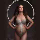  MQTIME  -  Maternity Photography Sexy Goddess V Neck Rhinestones Pearls Luxurious Stretch Jumpsuits Dress For Photo Shoot Props