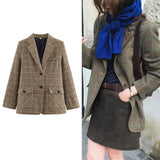  MQTIME  -  Autumn Winter Plaid Mixed Fabric Women's Blazer Jacket New Fashion Commute Long Sleeve Coat Streetwear Casual New Outerwear ﻿