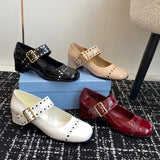 MQTIME  -  French Mary Jane Thick Heel Women's Shoes Hollow Out Spring 2025 Fashion Patent Leather Metal Buckle Office Dress Pumps Vintage