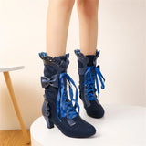 MQTIME  - New British Noble Women Ruffled Boots Retro Knight Boot Medieval Bow Knot White Boot Leather Ankle Boots Cosplay High Heel Shoes