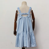 MQTIME  -  Girls Cotton And Linen Sleeveless Straps Dress Summer New Ruffled Hem Casual Vacation Backless Linen Dresses