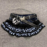  MQTIME  -  Summer Vintage Gothic Denim Skirt Women Y2K Punk Fashion Leopard Print Mini Skirt Grunge Streetwear Fur Patchwork Clothes New