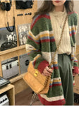 MQTIME  -  Striped Sweater Jacket Autumn New Style Loose Slimming Contrasting Long Sleeved Knitted Sweater