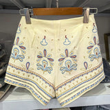  MQTIME  -  Embroidered Women Short Set Linen Blend Pleated Short Sleeve Top Elastic Waist Shorts Casual Loose Beach Vacation Two Piece Set