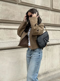 MQTIME  -  Chic Suede Short Jacket Woman Lapel Zipper Pocket Long Sleeves Solid Coats 2025 Autumn Casual Streetwear Lady New In Jackets