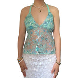 MQTIME  -  Summer Sexy Sequin Embroidery Glitter Tops Women V Neck See Through Sleeveless Backless Tops Female Lady Solid Party Streetwears