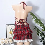 MQTIME  -  Fashion kawaii 2 Pieces Set Sexy Women 2025 Summer New Strapless Plaid Crop Top+Lotus Leaf zip Mini Skirt Girls Y2K Streetwear