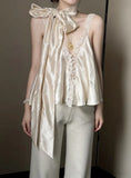MQTIME  -  French Style Retro Silk Patchwork Lace Tops Sleeveless Vest Shirt Sexy Summer Women Pullovers Blouse