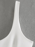 MQTIME  -  Elegant Plain Bow Camisole Tank for Woman White Slim Fit Camisole Tank with Zipper Summer New Fashion Short Vest Woman Clothing