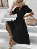 MQTIME  -  New Lace White Dress V Neck Button Up Midi Length Elegant Dress Hollow Out High Waist Party Vestidos Summer Dresses