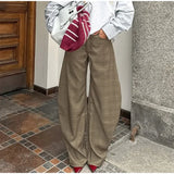  MQTIME  -  Fashion Loose Plaid Pants Women High Waist Zipper Pocket Wide Leg Trousers Female 2026 Spring New Lady Casual Pant Streetwear