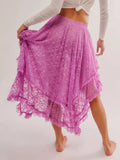 MQTIME  -  Women Lace Ruffle Courtship Half Slip Elastic Waist Asymmetrical Hemline Midi Skirts Semi Sheer Layered Maxi Skirts