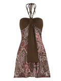 MQTIME  -  Vintage Y2k Flower Print Halter High Waist A-LINE Sleeveless Short  Dresses